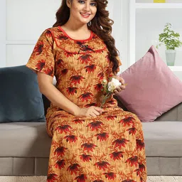 CINCO Women Floral Printed Maxi Nightdress-image-30