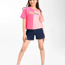 Pine Kids Cotton Half Sleeves T-Shirt Text Print - Hot Pink image 2