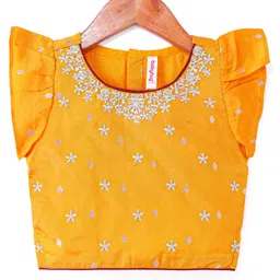 Babyhug Woven Frill Sleeves Floral Sequin Embroidered Choli Lehenga & Dupatta Set with Tassle Detailing - Red & Yellow image 2