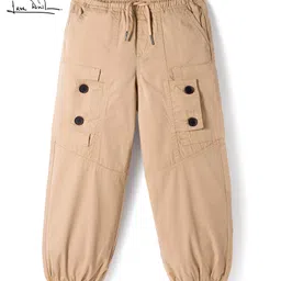 arias by lara dutta Arias Cotton Woven Full Length Solid Colour Joggers With Cargo Pocket - Beige image 2