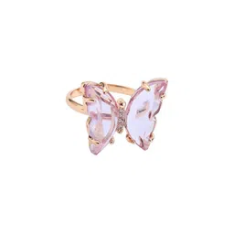 Vembley Women Gold Plated Purple Crystal Butterfly Ring image 5