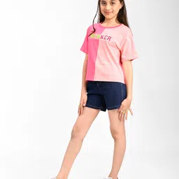 Pine Kids Cotton Half Sleeves T-Shirt Text Print - Hot Pink image 3