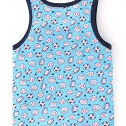 Babyhug 100% Cotton Knit Sleeveless Sando & Shorts Set Balls Print -Blue image 3