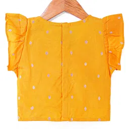 Babyhug Woven Frill Sleeves Floral Sequin Embroidered Choli Lehenga & Dupatta Set with Tassle Detailing - Red & Yellow image 3