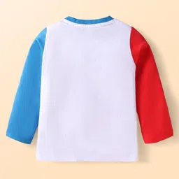 Babyhug Marvel Single Jersey Knit Full Sleeves T-shirt & Lounge Pant Set With Avengers Graphics & Badge Detailing - White Red & Blue image 3