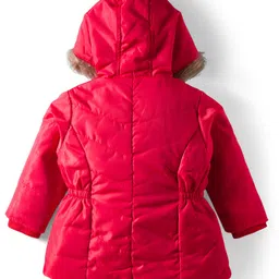 Babyhug Woven Full Sleeves Solid Hooded Padded Jacket - Red image 3