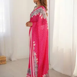 Mitera Floral Printed Mirror Work Pure Chiffon Saree image 2