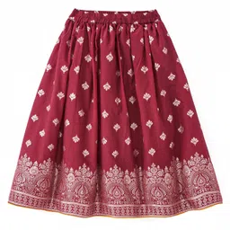 Babyhug Woven Frill Sleeves Floral Sequin Embroidered Choli Lehenga & Dupatta Set with Tassle Detailing - Red & Yellow image 4