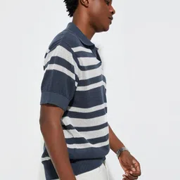 Max Urb_N Men Oversized Striped Knit Polo T-Shirt image 3