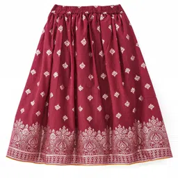 Babyhug Woven Frill Sleeves Floral Sequin Embroidered Choli Lehenga & Dupatta Set with Tassle Detailing - Red & Yellow image 5