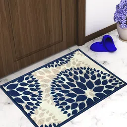 Athom Trendz White & Blue Printed Premium Anti-slip Doormat image 1