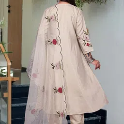 KALINI Women Floral Embroidered Panelled Thread Work Chanderi Silk Kurta with Trousers & With Dupatta image 5