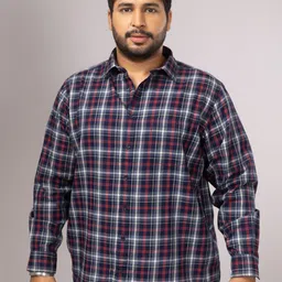 Sizeupp Men Plus Size Standard Oversized Fit Tartan Checked Cotton Casual Shirt-image-31