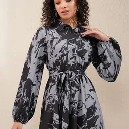 Tokyo Talkies Printed Shirt Midi Dress-image-40
