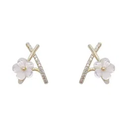 Tiso Gold plated Rhinestone Studded Floral Shaped Korean Studs image 2