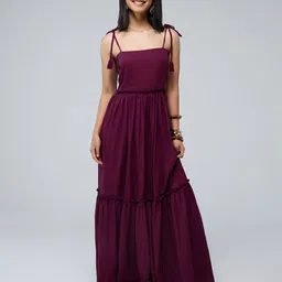 20Dresses Essgee Tassel Tie-Up Shoulder Straps Smocked Cotton Fit & Flare Maxi Dress-picture-11