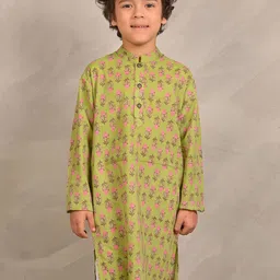 Anthrilo Boys Floral Printed Mandarin Collar Pure Cotton Straight Kurta-picture-47