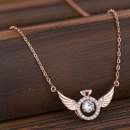 Zaphariq Rose Gold-Plated Cubic Zirconia Studded Angel Wings Moving Crystal Necklace image 4
