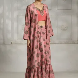 Rivaar By Rocky Star Printed V Neck Top Shrug With Skirt Co-Ords Set image 4