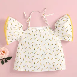Kookie Kids Cold Shoulder Sleeves Printed Top - Yellow-picture-12