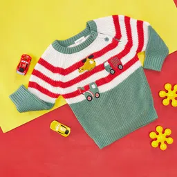 Pantaloons Baby Full Sleeves Striped Pattern Vehicles Designed Pullover - Green-image-89