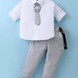 JASH KIDS Cotton Woven Full Sleeves Solid Colour Shirt Trouser Set with Tie & Suspender - Grey-picture-10