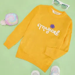 Pantaloons Junior Full Sleeves Magical Text Designed Sweater - Yellow-image-97