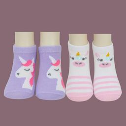 Yellow Bee Cotton Pack Of 2 Unicorns Designed Socks Set - Purple & Pink-picture-36