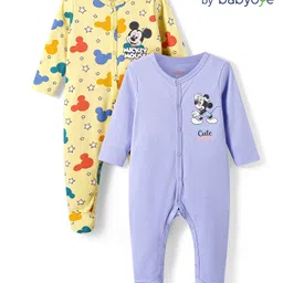 Babyoye Disney Interlock Full Sleeve Footed Sleepsuit With Mickey Mouse Graphic Set Of 2 - Purple & Yellow-picture-20