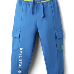 Babyhug Cotton Looper Knit Full Length Lounge Pant With Text Print - Blue-picture-24