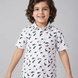 Mark & Mia Cotton Half Sleeves Shirt with Dino Print Shirt - White-picture-23