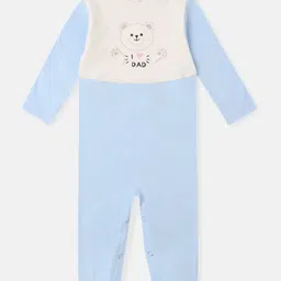 Nauti Nati Premium Cotton Knit Full Sleeves I Love Dad Text Printed Sleepsuit - White & Blue-image-79