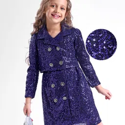 Hola Bonita Knit Full Sleeves Blazer Style Sequinned Top & Skirt Co-Ords Set - Purple-picture-16