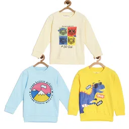 The Mom Store Cotton Blend Knit Pack Of 3 Full Sleeves Dinosaur & Typography Printed Light Winter Sweatshirts - Multi Colour-picture-17