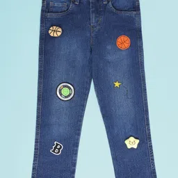 Kiddopanti Denim Woven Basketball & Star Patch Detailed Washed Jeans - Blue-picture-19