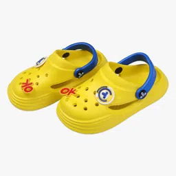 Toothless Ok Text Applique Detailed Perforated Slingback Clogs - Yellow & Royal Blue-picture-23