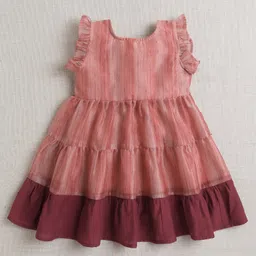 The Magic Wand Chanderi Frill Sleeves Lace Embellished & Tassel Detailed Tiered Ethnic Dress - Rust image 3