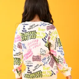 Anthrilo Fleece Full Sleeves ColorfulText Printed Sweatshirt - White image 3