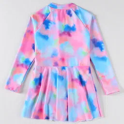 Pine Kids Full Sleeves Frock Style Swimsuit Tie& Dye Print - Multicolor image 2