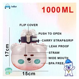 FunBlast Cartoon Water Bottle with Straw Purple  1000 ml image 3