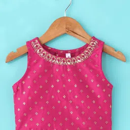 Babyhug Woven Sleeveless Choli & Lehenga Set with Dupatta & Floral Embroidery - Pink & Yellow image 3