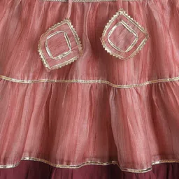 The Magic Wand Chanderi Frill Sleeves Lace Embellished & Tassel Detailed Tiered Ethnic Dress - Rust image 4