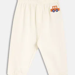MINI KLUB Cotton Knit Pack Of 2 Teddy Bear & Vehices Printed Pants - White & Beige image 4