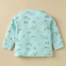 Zero Interlock Knit Full Sleeves Co-ords Night Suit with Jungle Theme Print - Aqua Blue image 3