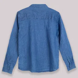 PURPLE UNITED KIDS Denim Woven Full Sleeves Brand Logo Embroidered Mild Washed Shirt - Blue image 4