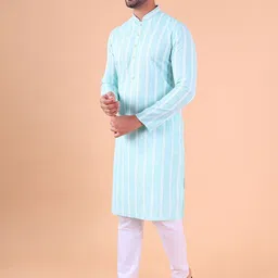 AURIK Men Striped Cotton Kurta with Pyjamas image 2