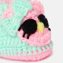 MayRa Knits Animal Face Designed Hand Knitted Woollen Booties - Green image 5