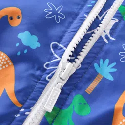 Babyhug Woven Full Sleeves Hoodie with Dino Print - Blue image 4