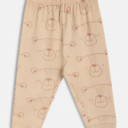 MINI KLUB Cotton Knit Pack Of 2 Teddy Bear & Vehices Printed Pants - White & Beige image 5