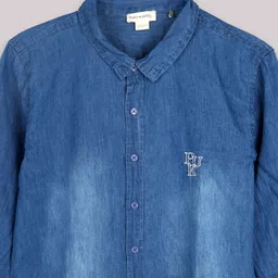 PURPLE UNITED KIDS Denim Woven Full Sleeves Brand Logo Embroidered Mild Washed Shirt - Blue image 5